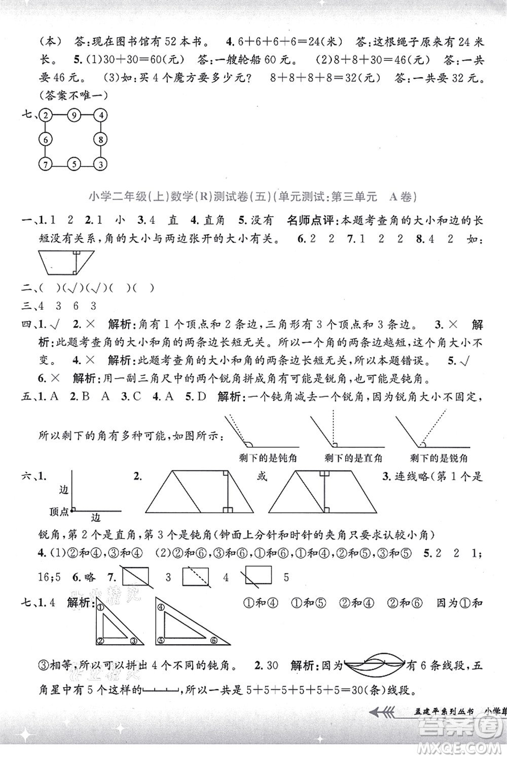 浙江工商大學(xué)出版社2021孟建平系列叢書小學(xué)單元測(cè)試二年級(jí)數(shù)學(xué)上冊(cè)R人教版答案