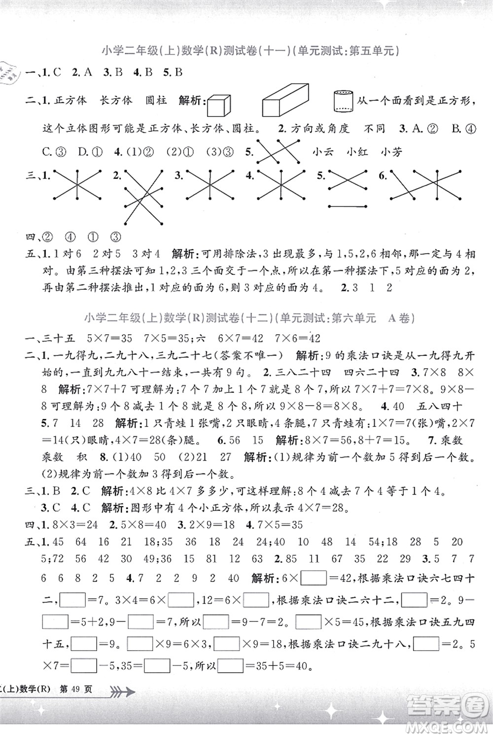 浙江工商大學(xué)出版社2021孟建平系列叢書小學(xué)單元測(cè)試二年級(jí)數(shù)學(xué)上冊(cè)R人教版答案