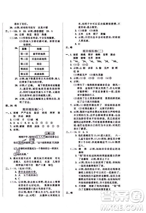 西安出版社2021秋季53全優(yōu)卷小學(xué)語文三年級上冊RJ人教版答案