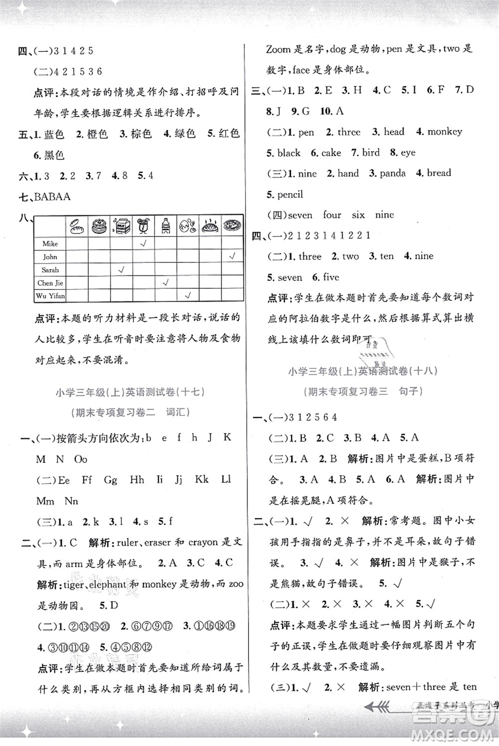 浙江工商大學(xué)出版社2021孟建平系列叢書小學(xué)單元測試三年級英語上冊R人教版答案