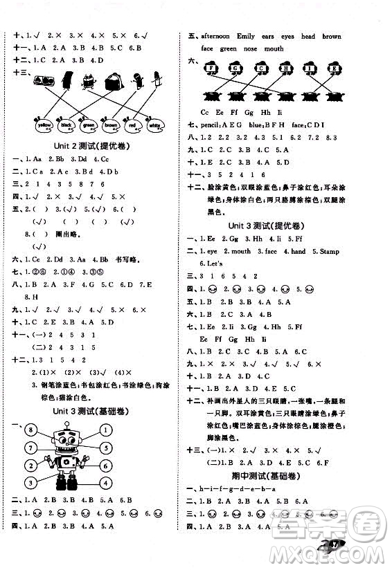 西安出版社2021秋季53全優(yōu)卷小學(xué)英語三年級上冊RP人教版答案