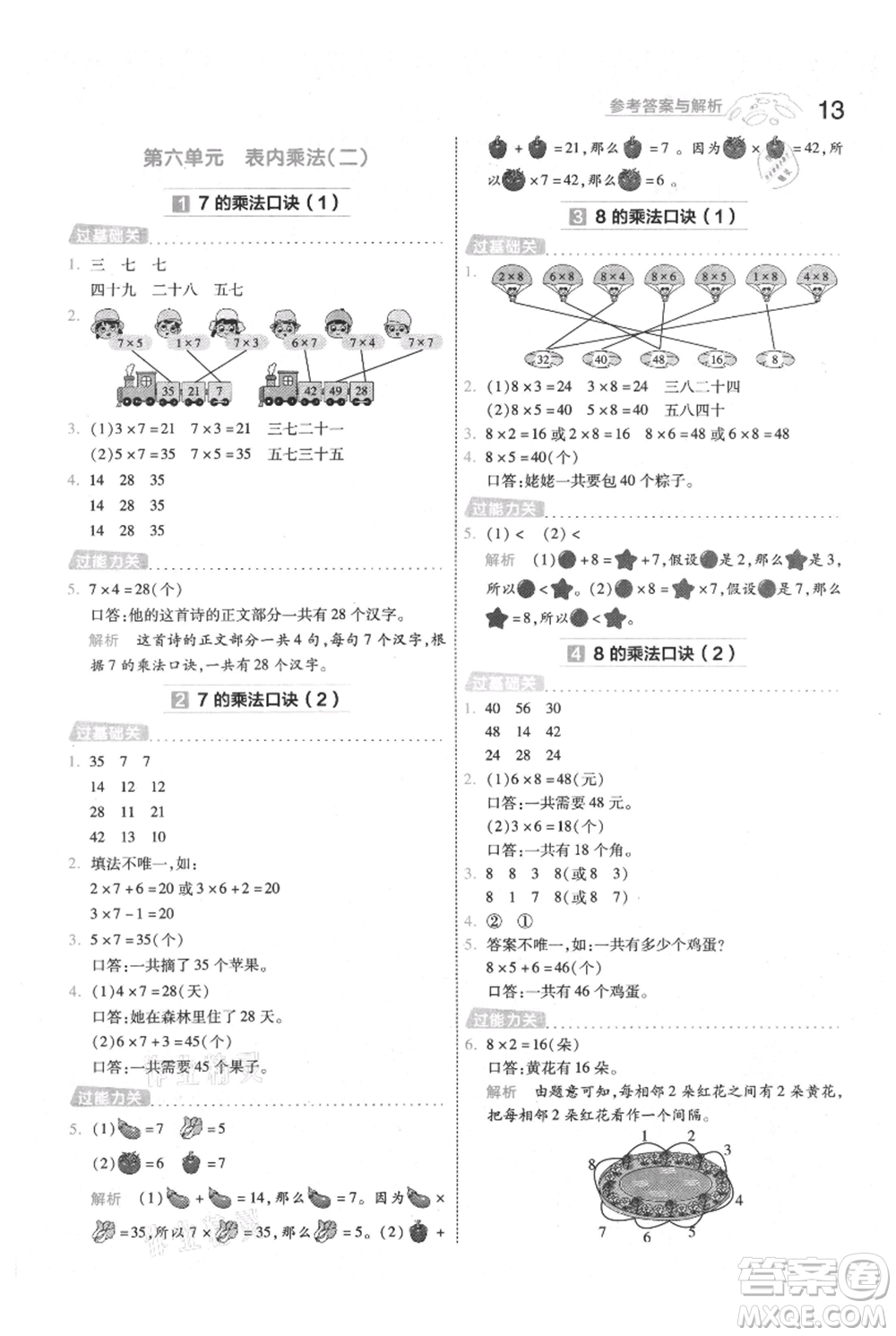 南京師范大學出版社2021一遍過二年級上冊數(shù)學人教版參考答案