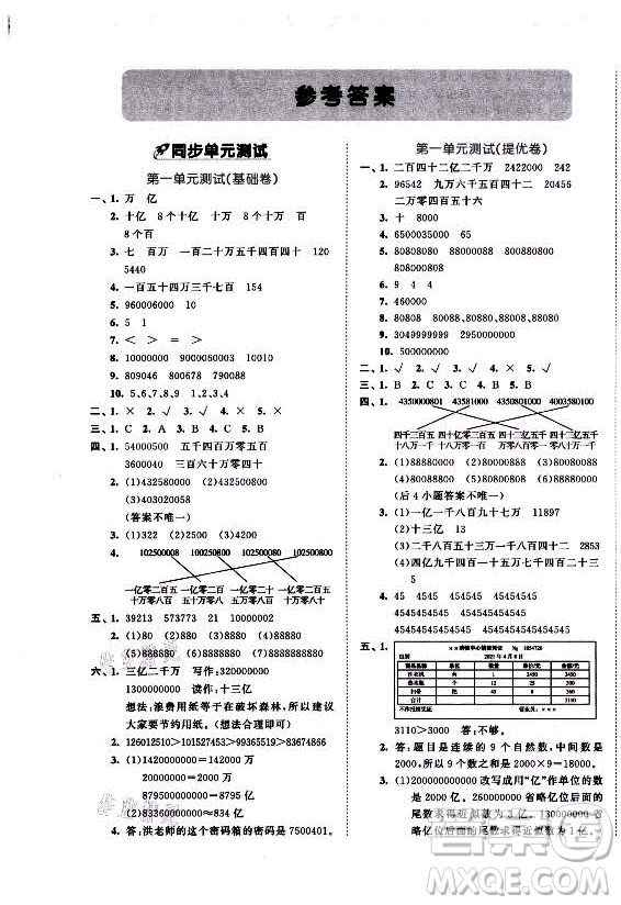 西安出版社2021秋季53全優(yōu)卷小學(xué)數(shù)學(xué)四年級(jí)上冊(cè)RJ人教版答案