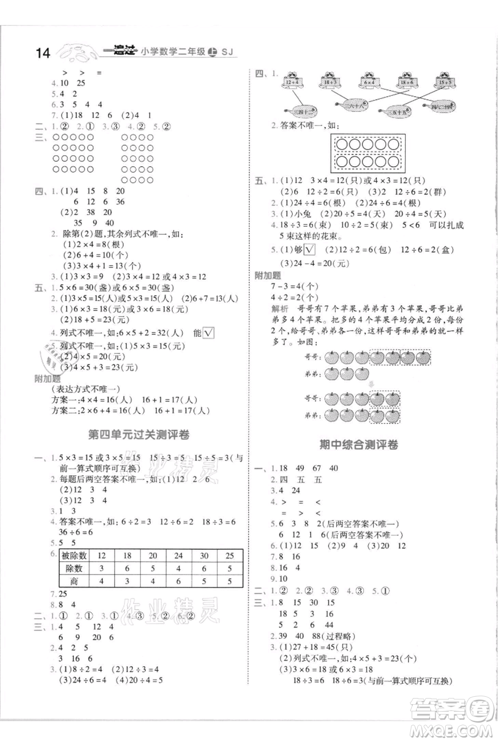 南京師范大學(xué)出版社2021一遍過(guò)二年級(jí)上冊(cè)數(shù)學(xué)蘇教版參考答案