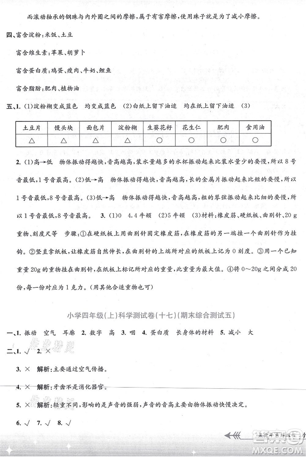 浙江工商大學出版社2021孟建平系列叢書小學單元測試四年級科學上冊J教科版答案