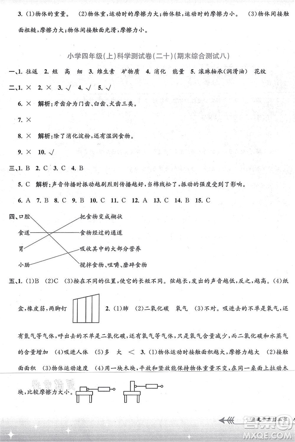 浙江工商大學出版社2021孟建平系列叢書小學單元測試四年級科學上冊J教科版答案