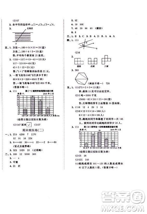 西安出版社2021秋季53全優(yōu)卷小學(xué)數(shù)學(xué)四年級上冊SJ蘇教版答案