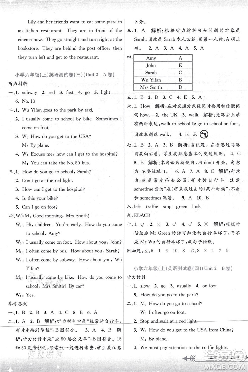 浙江工商大學(xué)出版社2021孟建平系列叢書(shū)小學(xué)單元測(cè)試六年級(jí)英語(yǔ)上冊(cè)R人教版答案