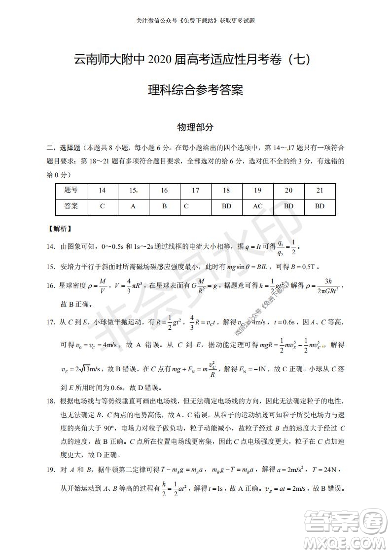 云南師大附中2022屆高考適應(yīng)性月考卷二理科綜合試卷及答案