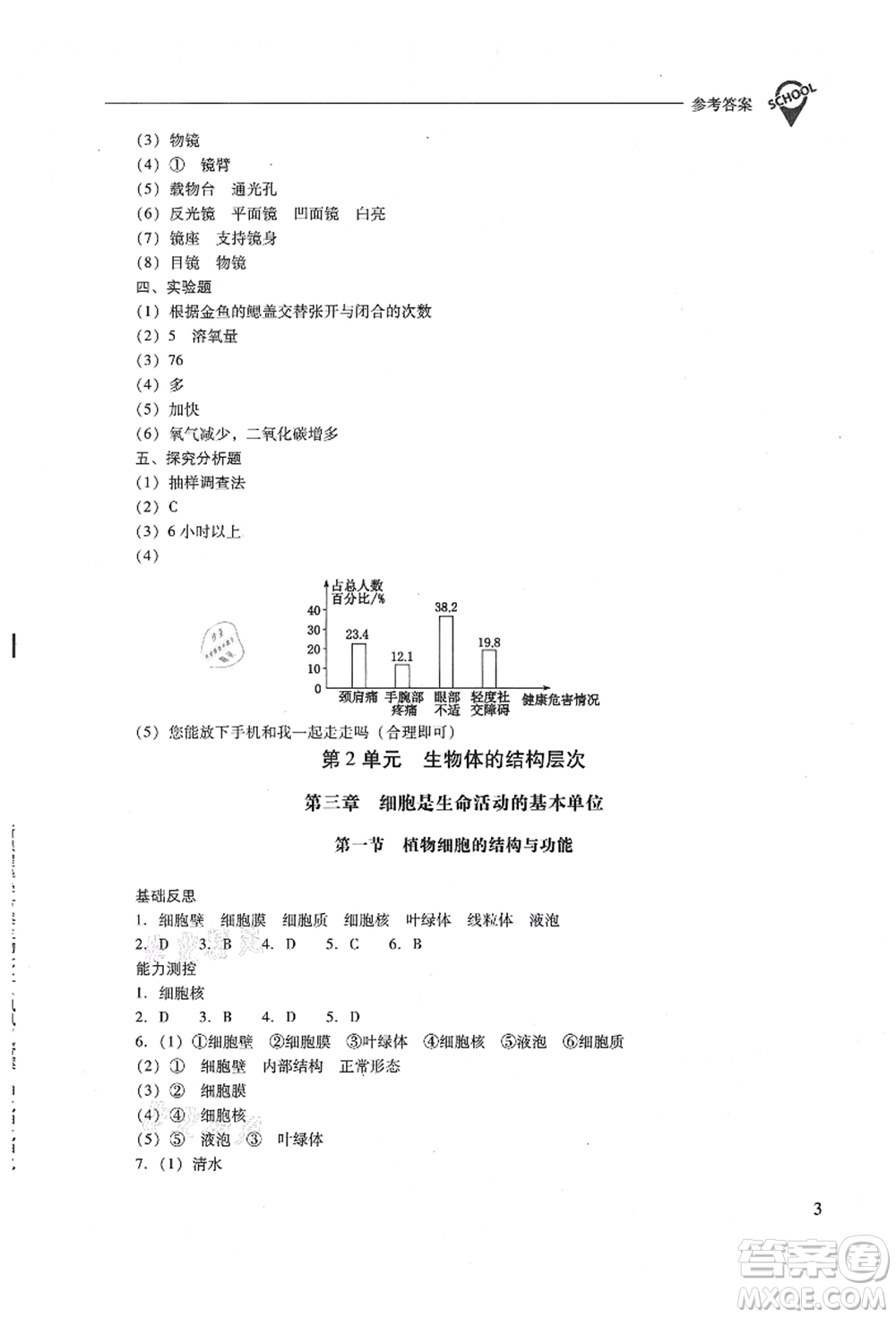 山西教育出版社2021新課程問題解決導(dǎo)學(xué)方案七年級(jí)生物上冊(cè)鳳凰版答案