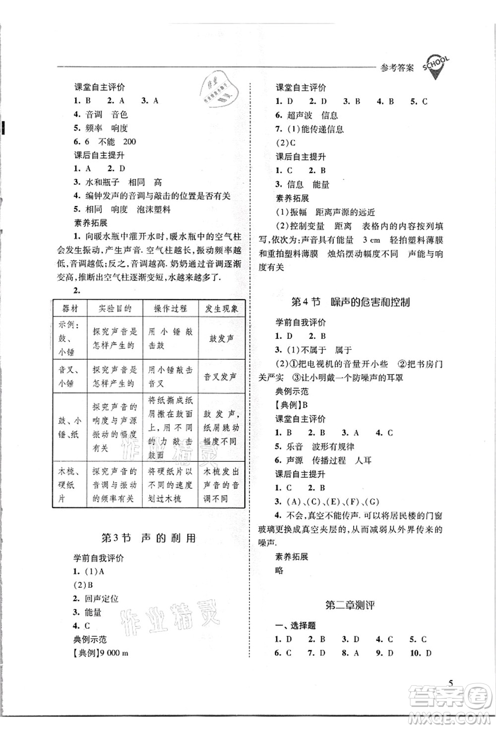 山西教育出版社2021新課程問題解決導(dǎo)學(xué)方案八年級物理上冊人教版答案