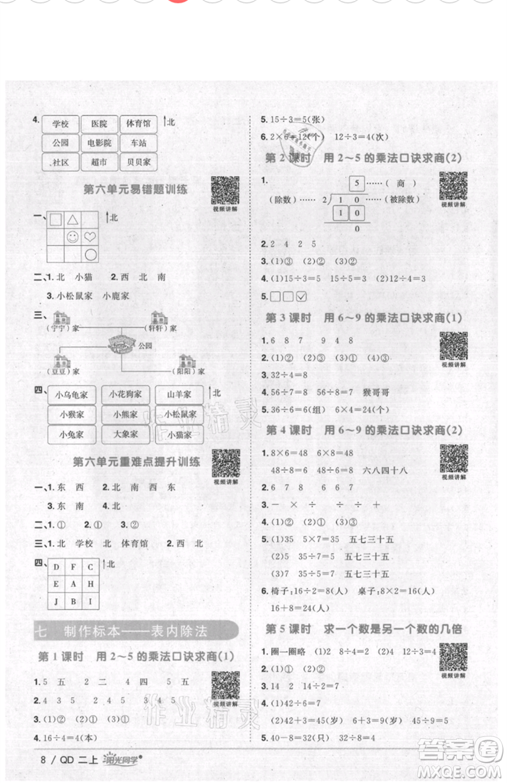 江西教育出版社2021陽光同學(xué)課時(shí)優(yōu)化作業(yè)二年級(jí)上冊(cè)數(shù)學(xué)青島版參考答案