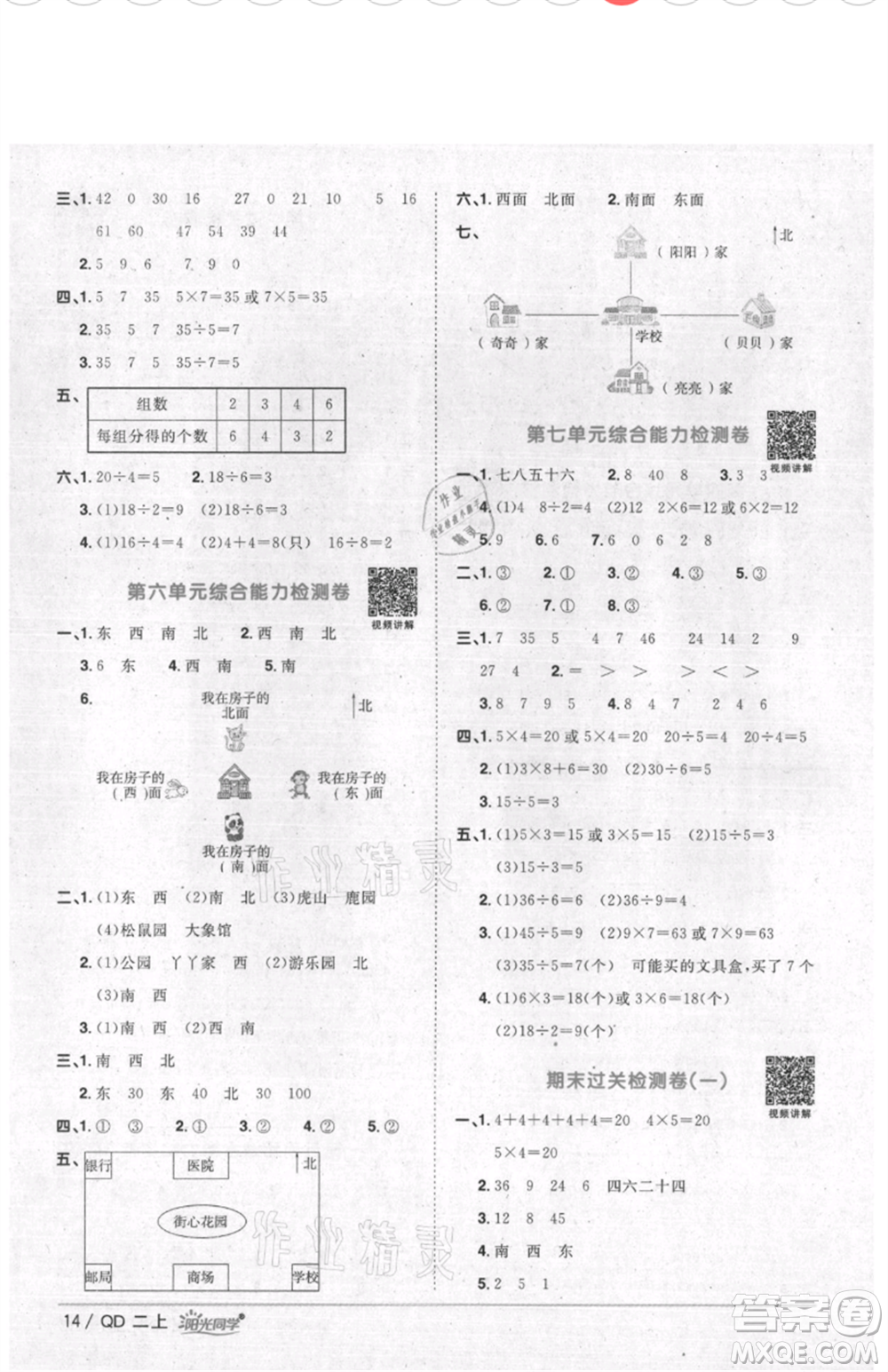 江西教育出版社2021陽光同學(xué)課時(shí)優(yōu)化作業(yè)二年級(jí)上冊(cè)數(shù)學(xué)青島版參考答案