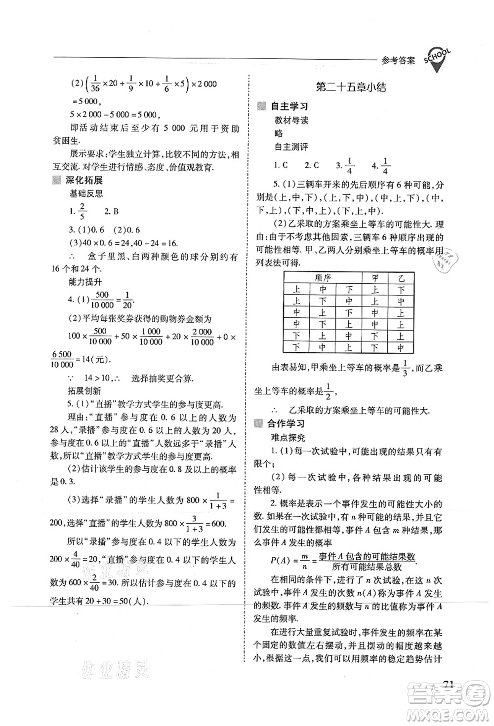 山西教育出版社2021新課程問題解決導(dǎo)學(xué)方案九年級(jí)數(shù)學(xué)上冊(cè)人教版答案