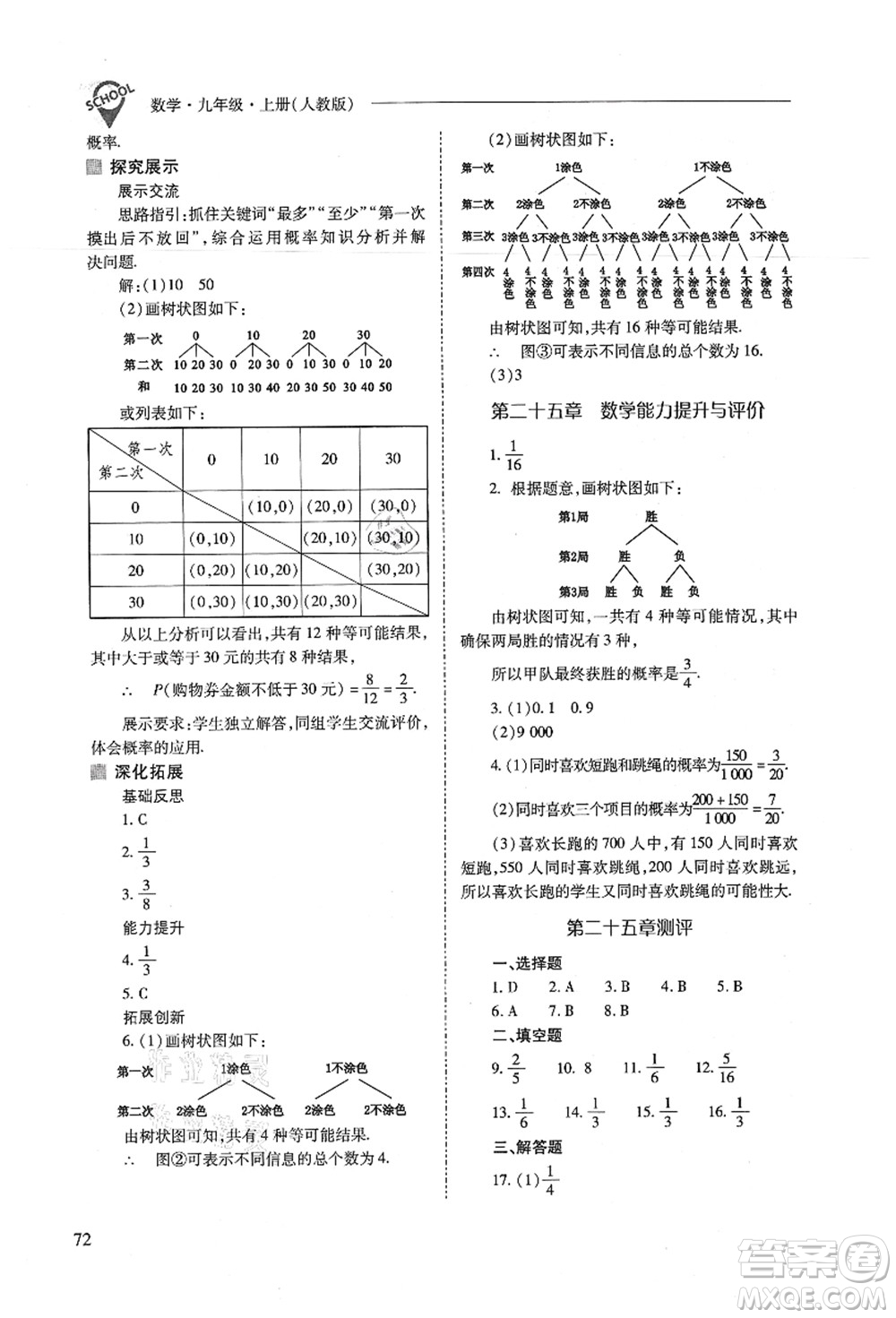 山西教育出版社2021新課程問題解決導(dǎo)學(xué)方案九年級(jí)數(shù)學(xué)上冊(cè)人教版答案