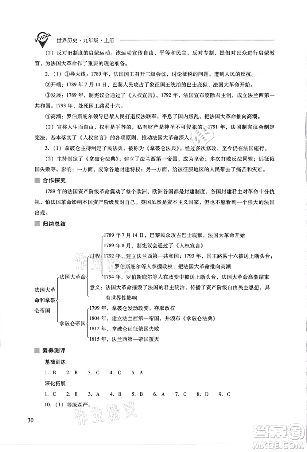 山西教育出版社2021新課程問(wèn)題解決導(dǎo)學(xué)方案九年級(jí)歷史上冊(cè)人教版答案