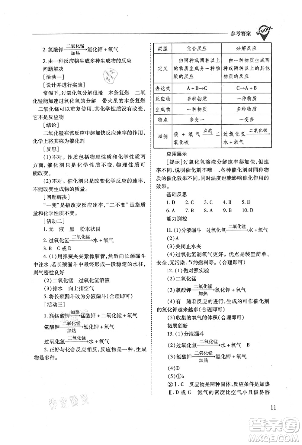 山西教育出版社2021新課程問題解決導(dǎo)學(xué)方案九年級(jí)化學(xué)上冊(cè)人教版答案