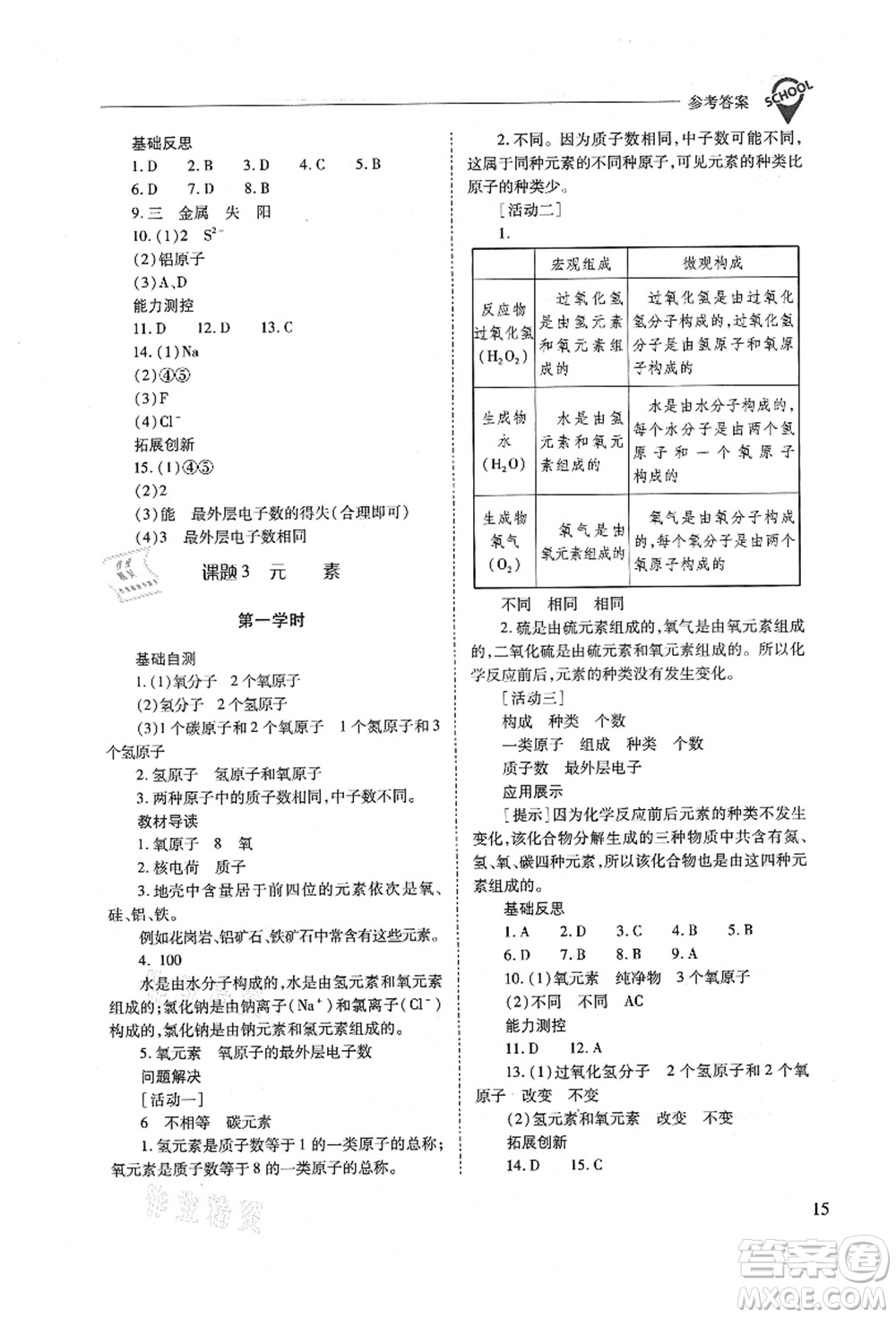 山西教育出版社2021新課程問題解決導(dǎo)學(xué)方案九年級(jí)化學(xué)上冊(cè)人教版答案