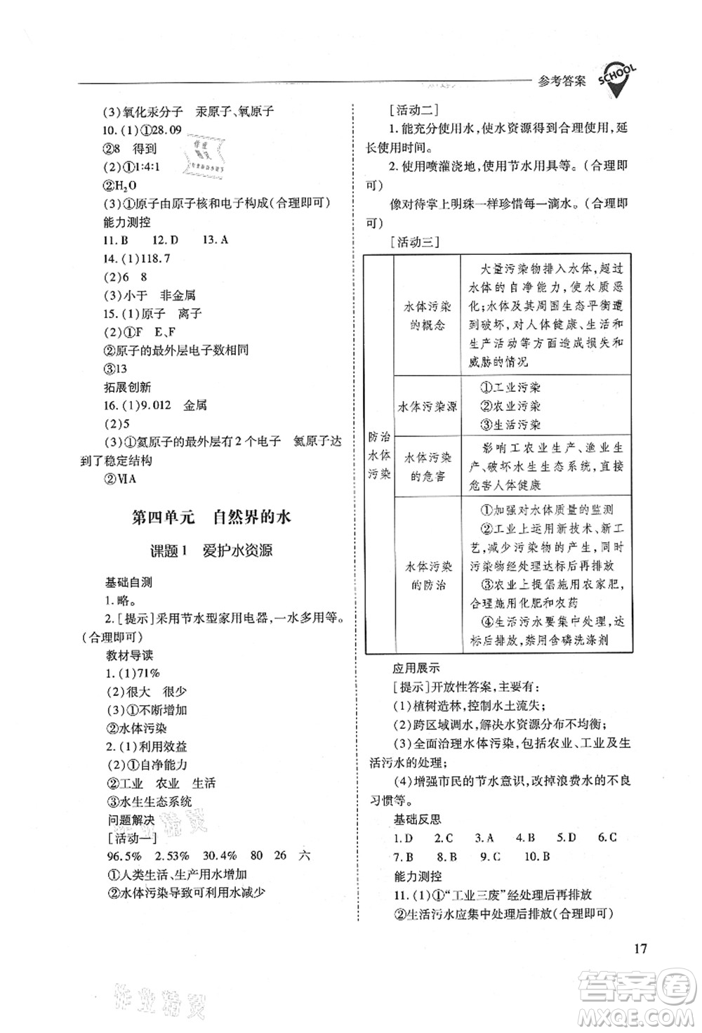 山西教育出版社2021新課程問題解決導(dǎo)學(xué)方案九年級(jí)化學(xué)上冊(cè)人教版答案