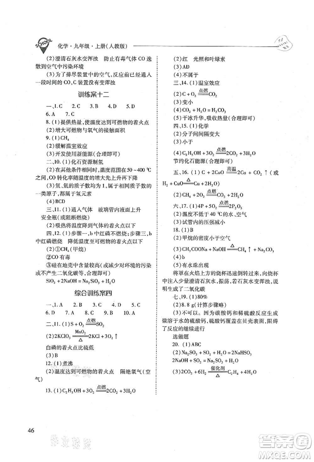 山西教育出版社2021新課程問題解決導(dǎo)學(xué)方案九年級(jí)化學(xué)上冊(cè)人教版答案