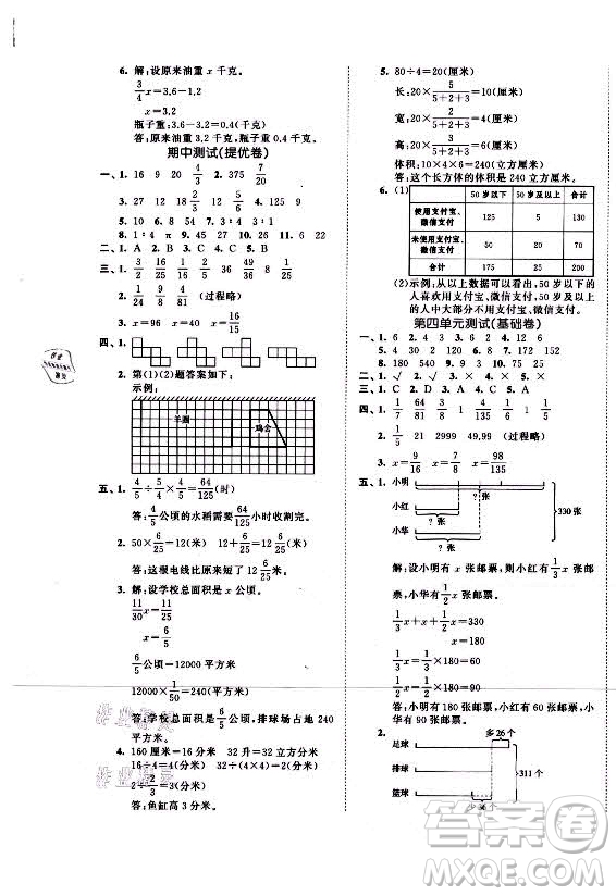 西安出版社2021秋季53全優(yōu)卷小學數(shù)學六年級上冊SJ蘇教版答案