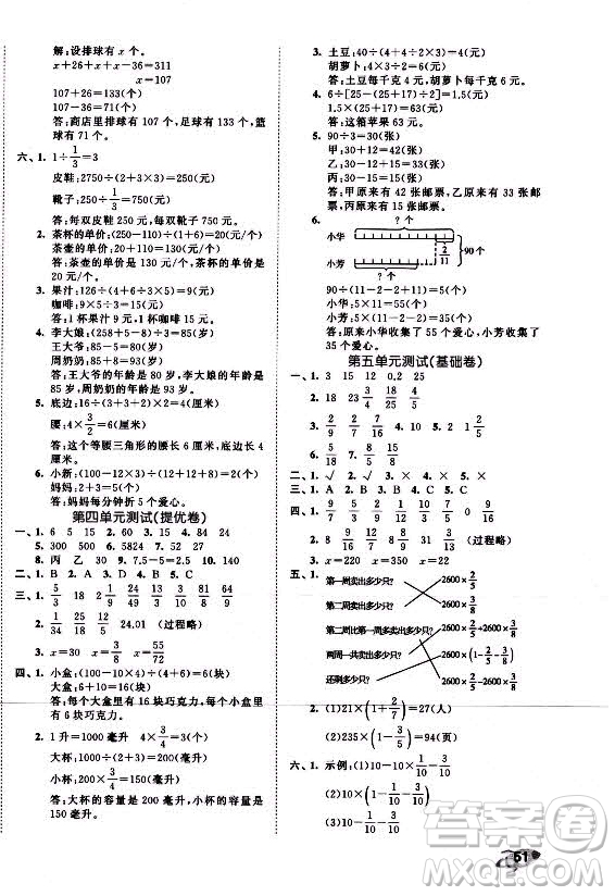 西安出版社2021秋季53全優(yōu)卷小學數(shù)學六年級上冊SJ蘇教版答案