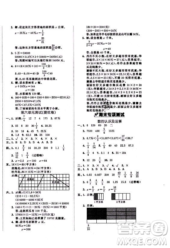 西安出版社2021秋季53全優(yōu)卷小學數(shù)學六年級上冊SJ蘇教版答案