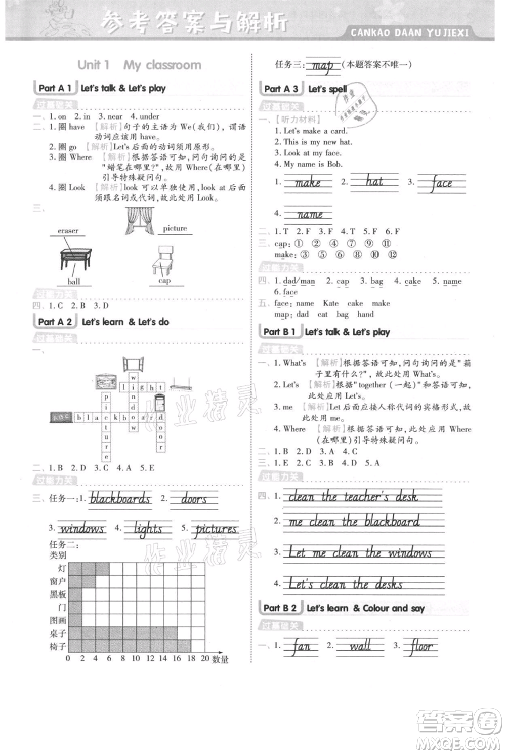 南京師范大學出版社2021一遍過四年級上冊英語人教版浙江專用參考答案