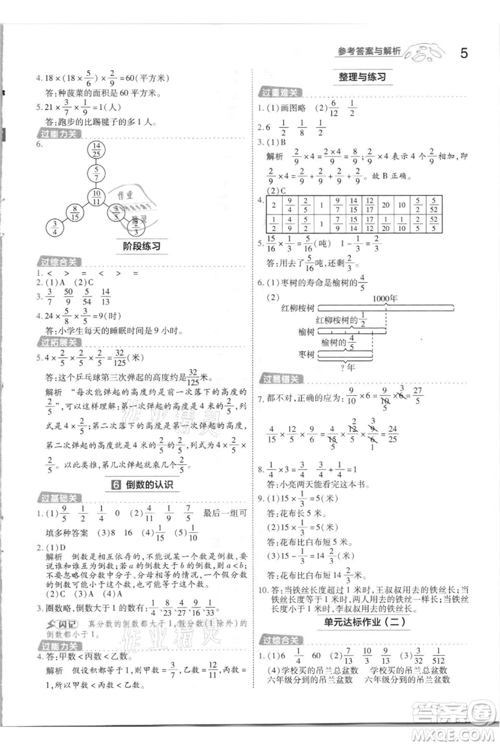 南京師范大學(xué)出版社2021一遍過六年級上冊數(shù)學(xué)蘇教版參考答案