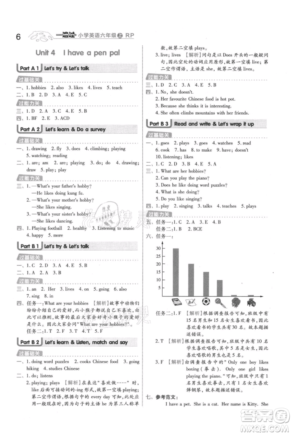 南京師范大學出版社2021一遍過六年級上冊英語人教版參考答案