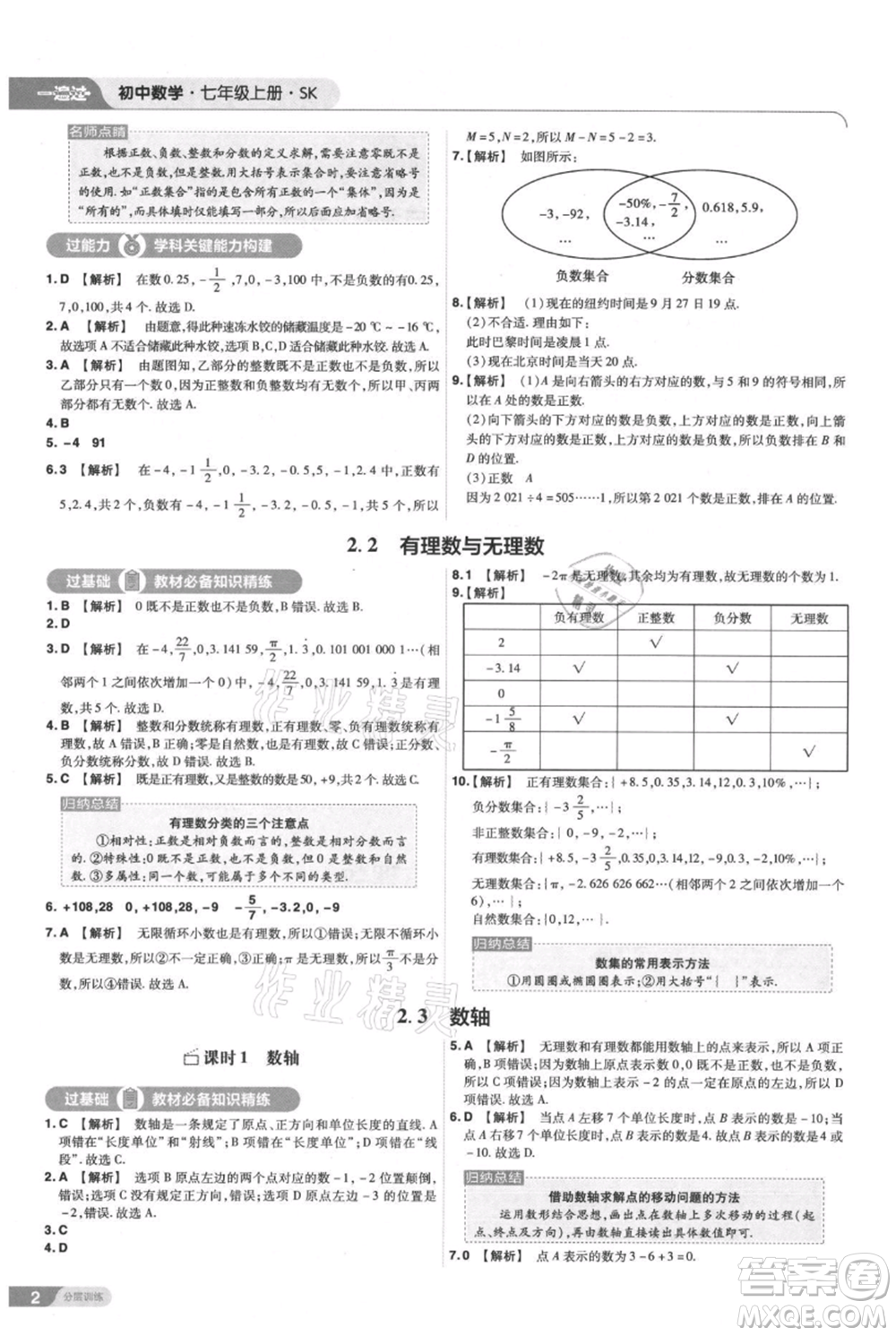 南京師范大學(xué)出版社2021一遍過七年級上冊數(shù)學(xué)蘇科版參考答案