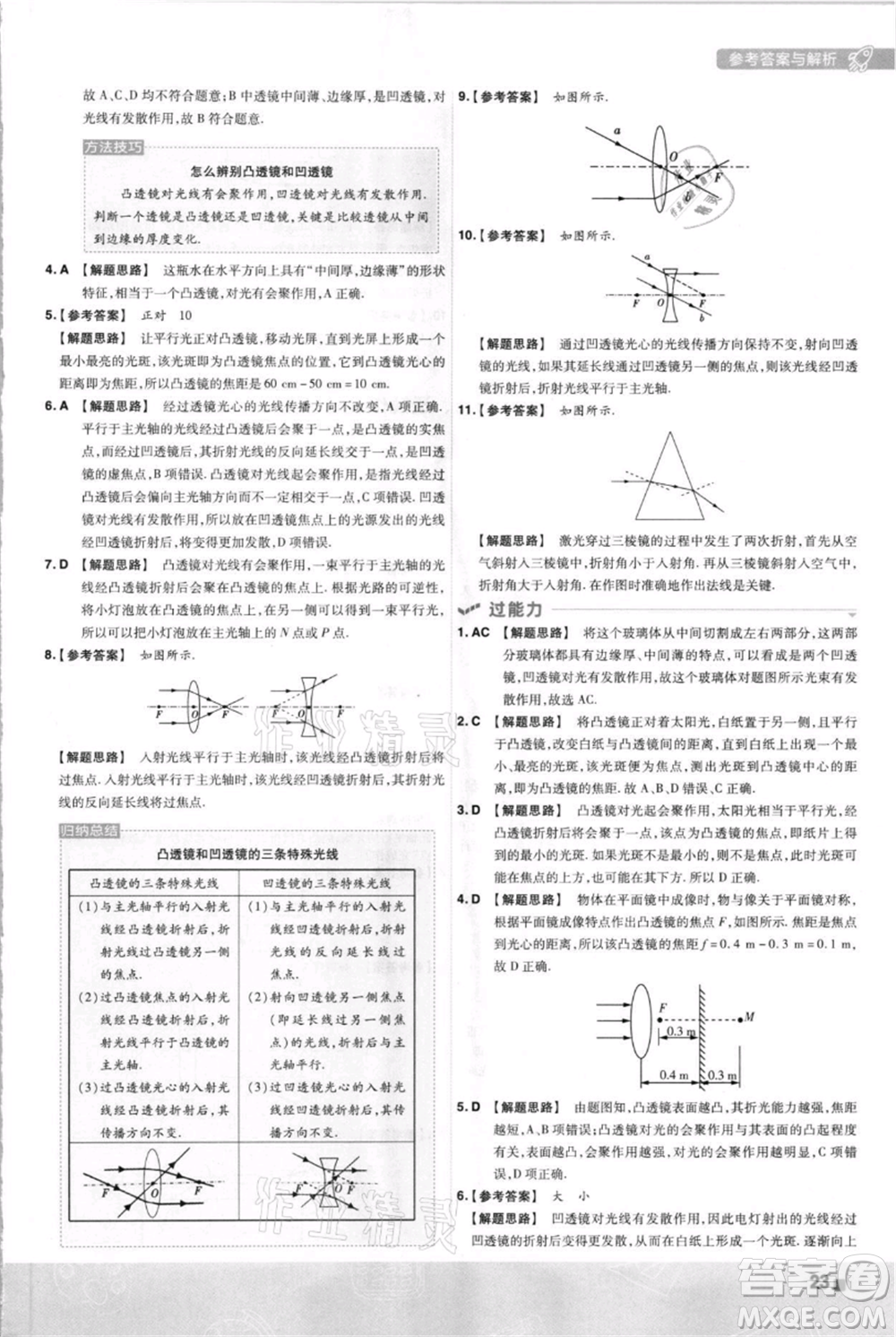 南京師范大學(xué)出版社2021一遍過八年級上冊物理蘇科版參考答案