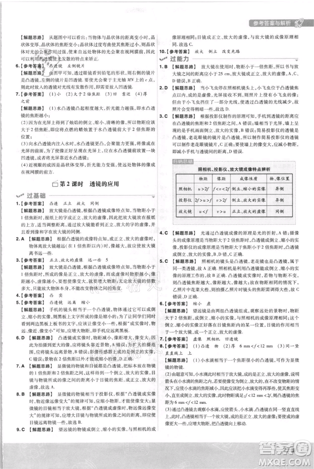 南京師范大學(xué)出版社2021一遍過八年級上冊物理滬科版參考答案