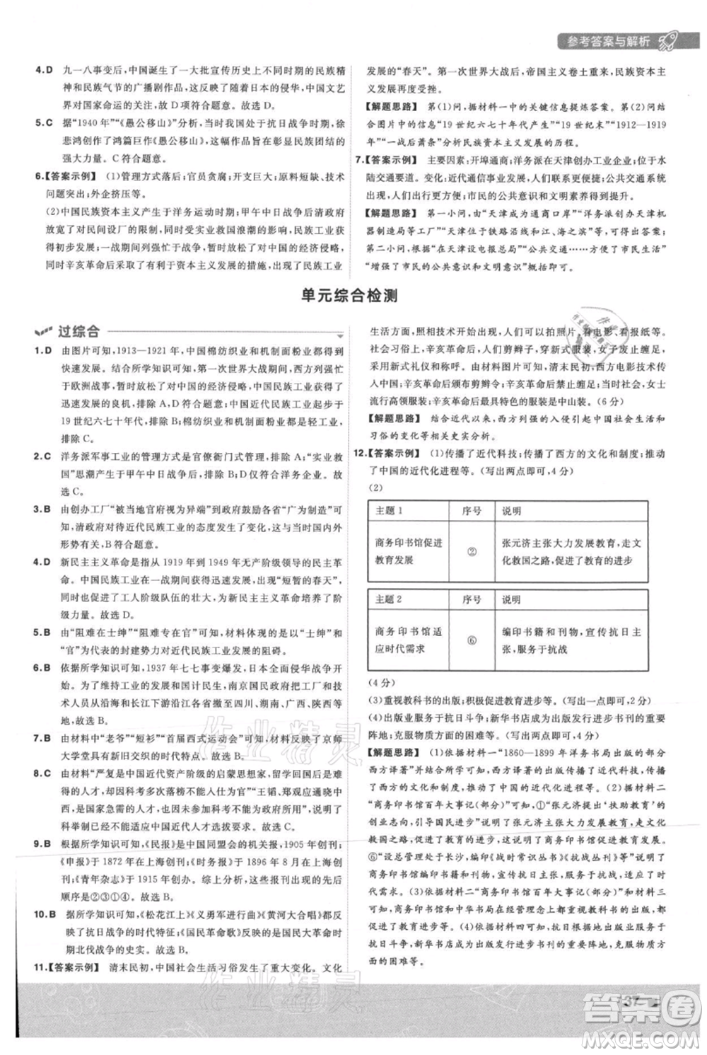 南京師范大學(xué)出版社2021一遍過(guò)八年級(jí)上冊(cè)歷史人教版參考答案