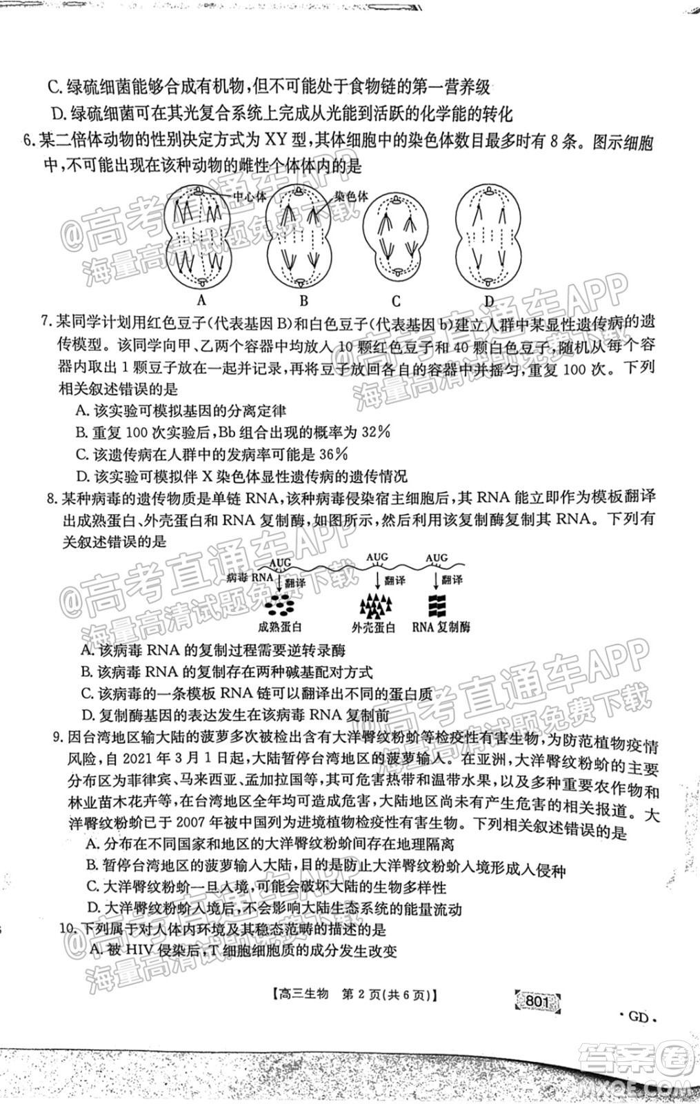 2022屆廣東高三8月金太陽(yáng)聯(lián)考生物試題及答案