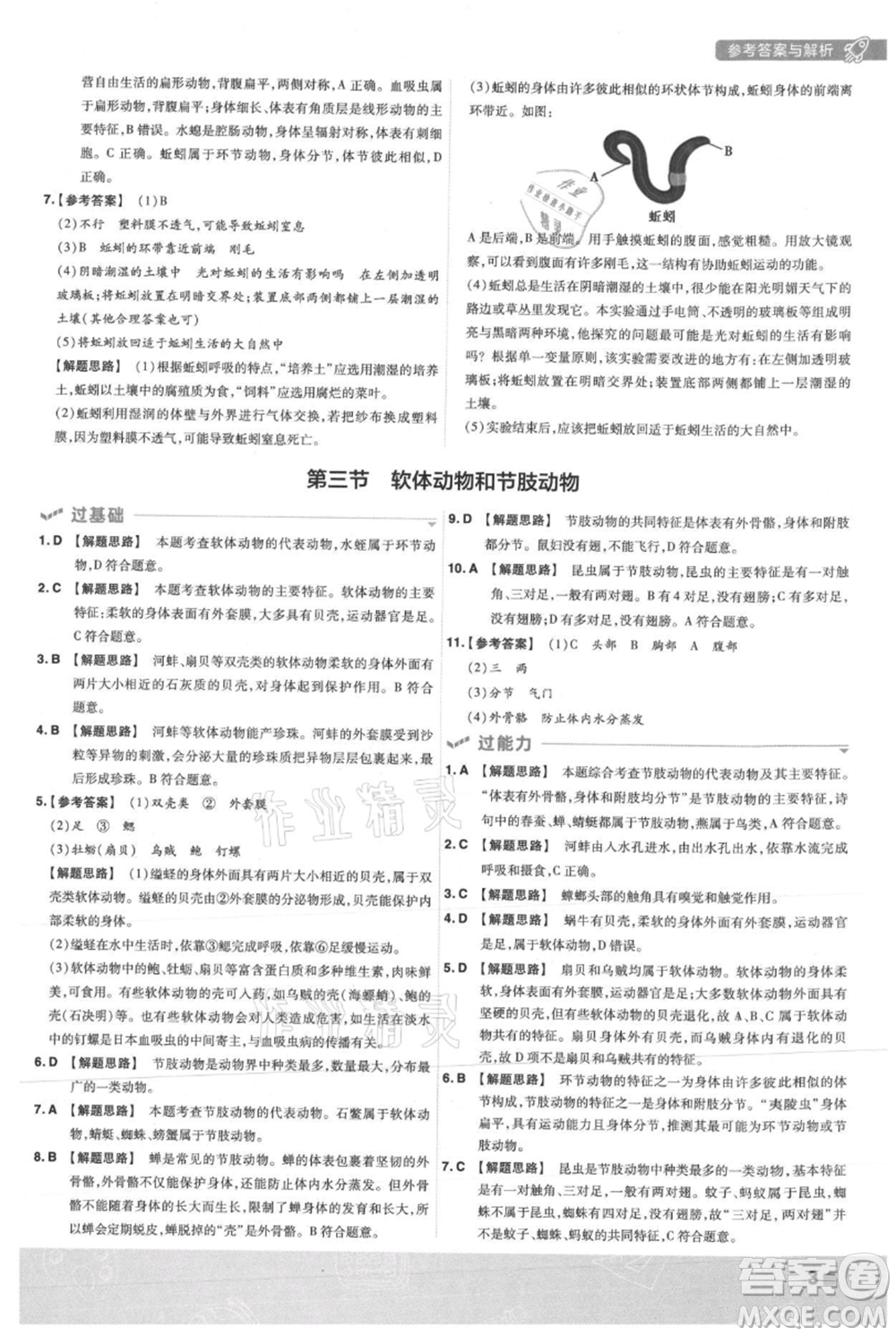 南京師范大學(xué)出版社2021一遍過八年級上冊生物人教版參考答案