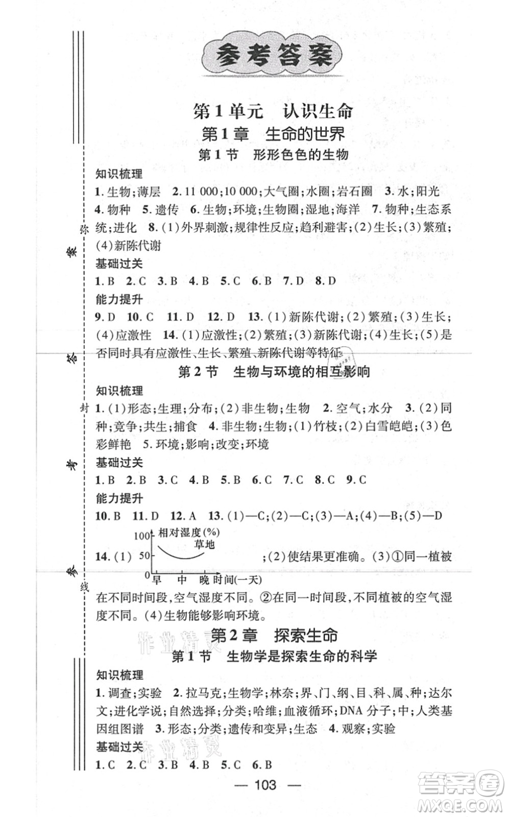 新世紀(jì)出版社2021名師測(cè)控七年級(jí)生物上冊(cè)BS北師大版答案