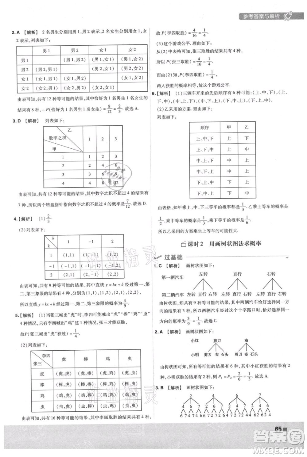 南京師范大學(xué)出版社2021一遍過(guò)九年級(jí)上冊(cè)數(shù)學(xué)人教版參考答案