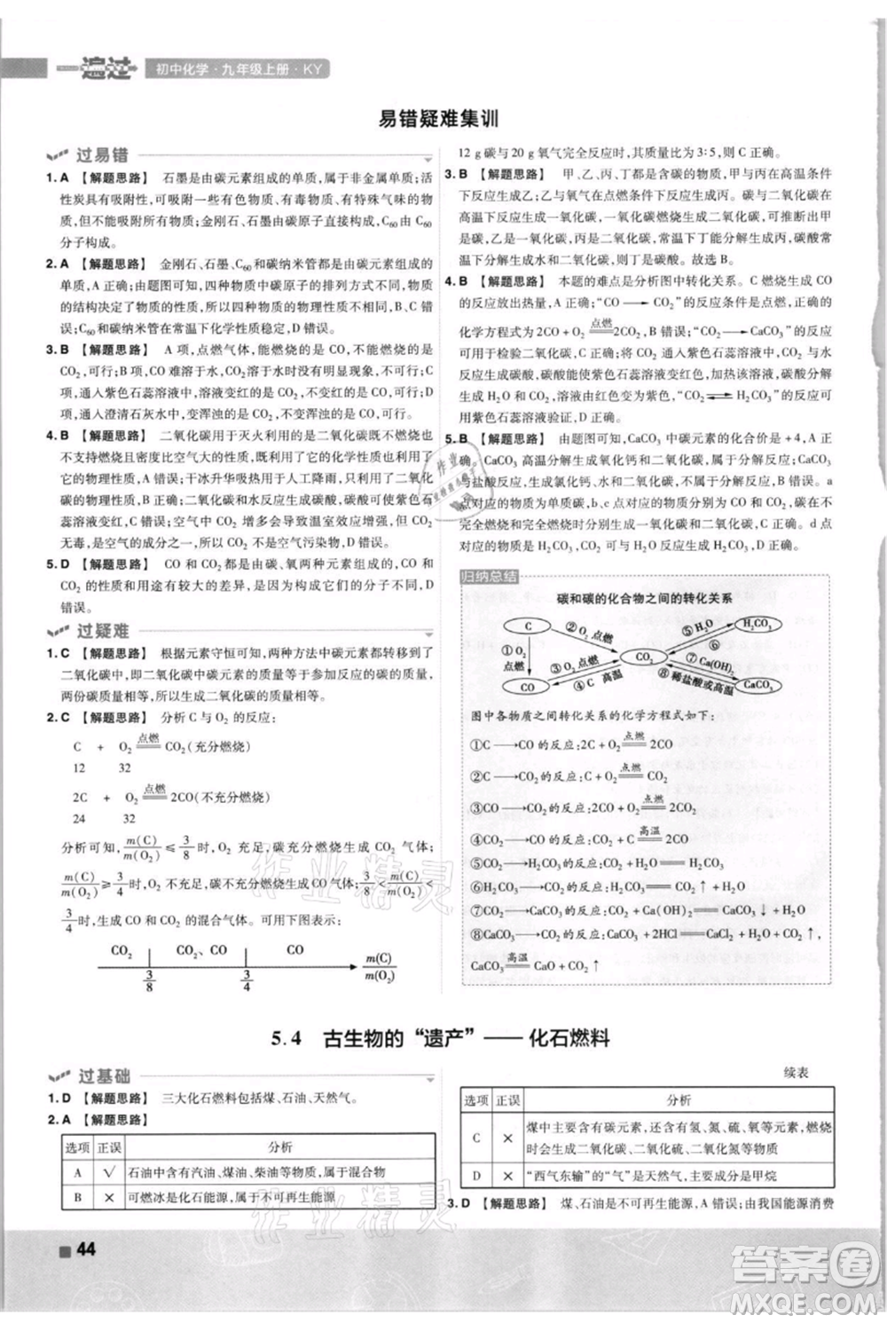 南京師范大學(xué)出版社2021一遍過九年級上冊化學(xué)科粵版參考答案