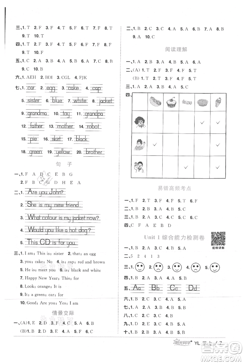 江西教育出版社2021陽(yáng)光同學(xué)課時(shí)優(yōu)化作業(yè)三年級(jí)上冊(cè)英語(yǔ)譯林版參考答案