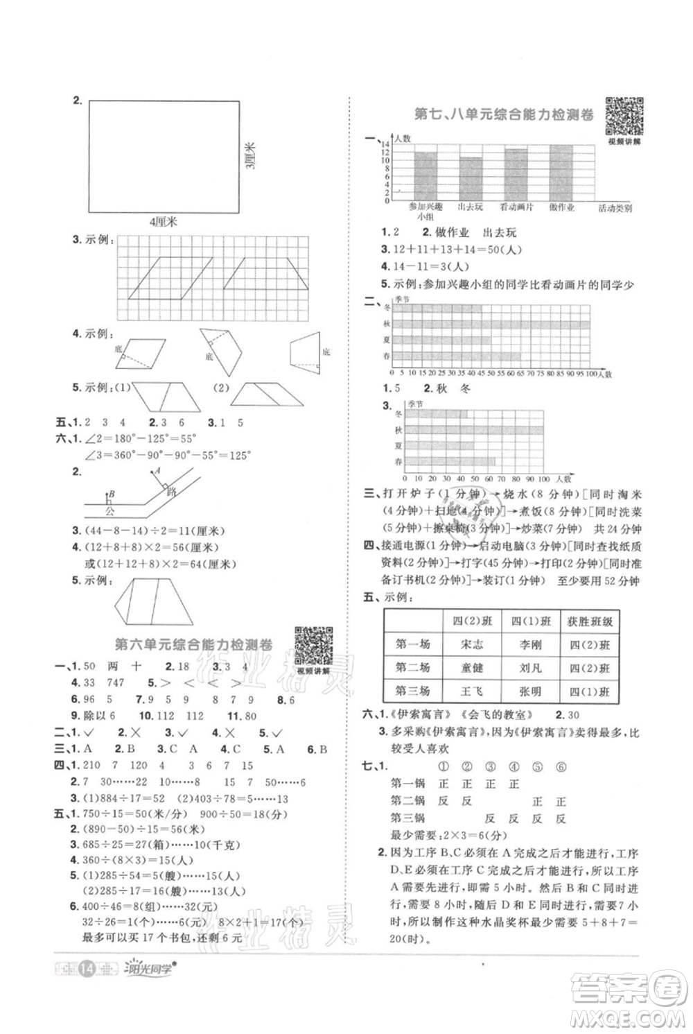 江西教育出版社2021陽光同學課時優(yōu)化作業(yè)四年級上冊數(shù)學人教版參考答案