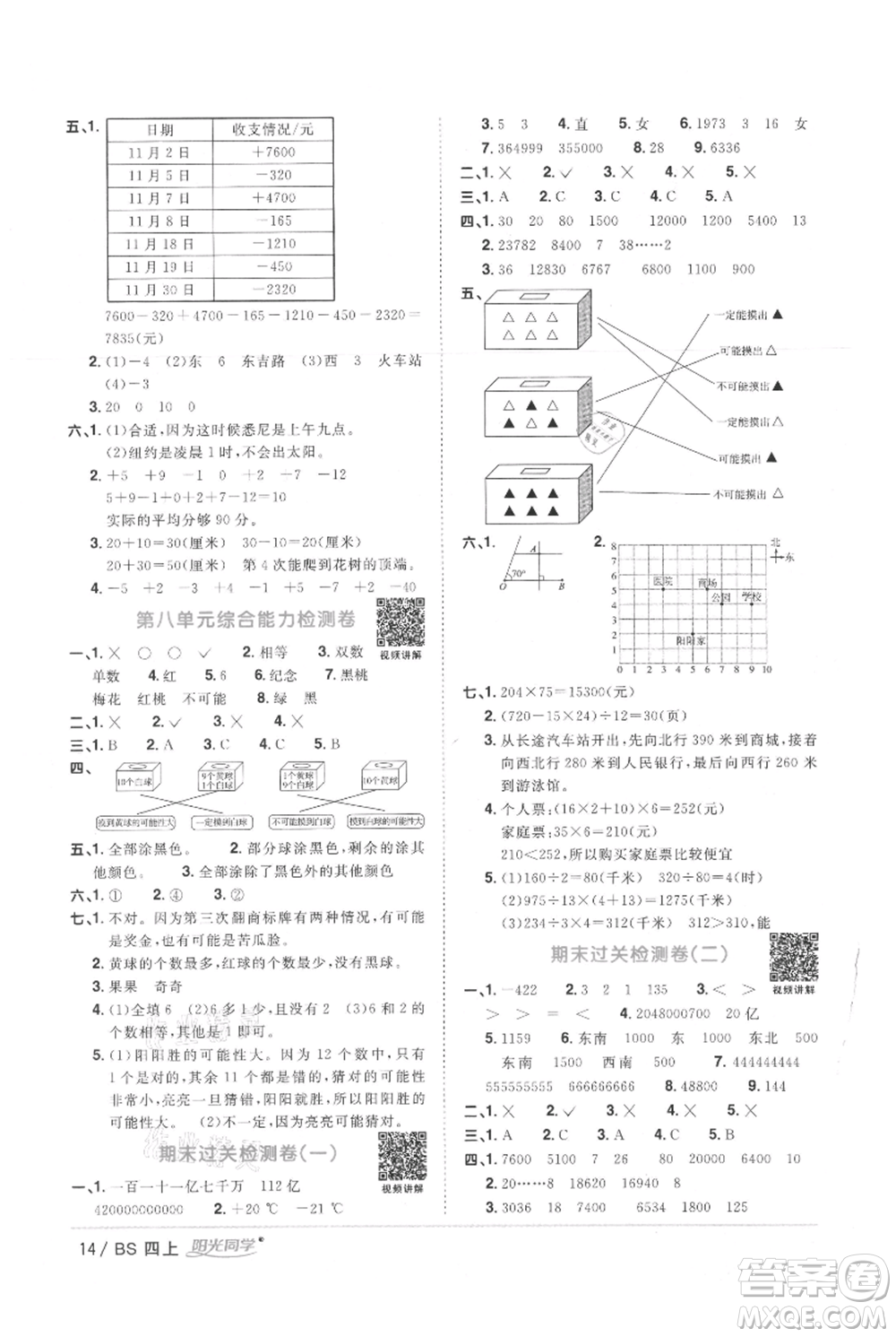 江西教育出版社2021陽光同學(xué)課時優(yōu)化作業(yè)四年級上冊數(shù)學(xué)北師大版參考答案