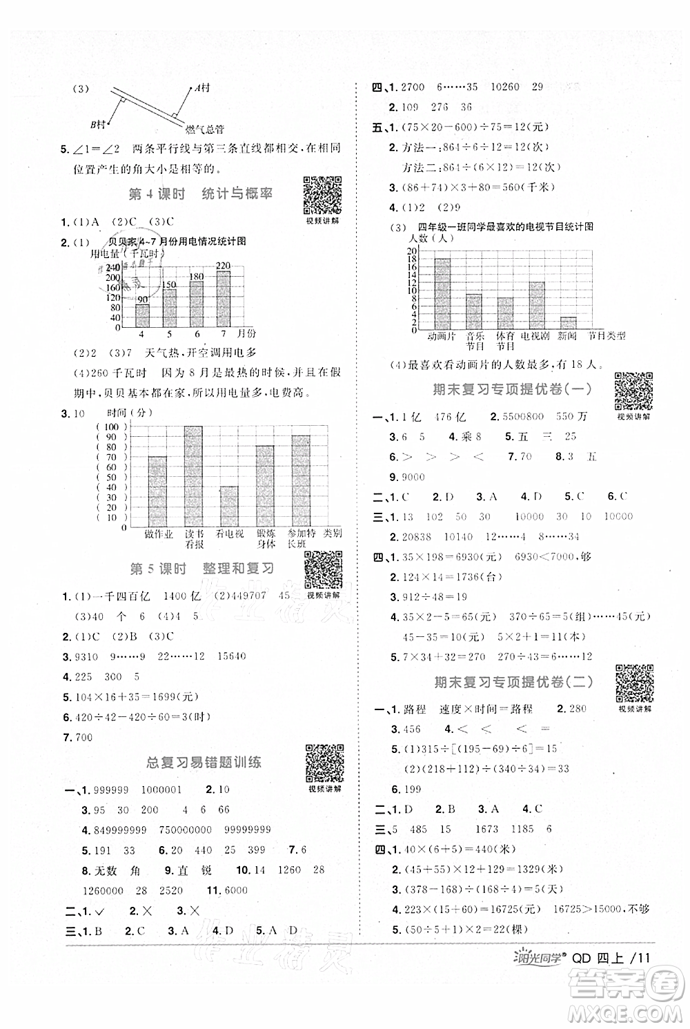 江西教育出版社2021陽光同學(xué)課時(shí)優(yōu)化作業(yè)四年級(jí)上冊(cè)數(shù)學(xué)青島版參考答案