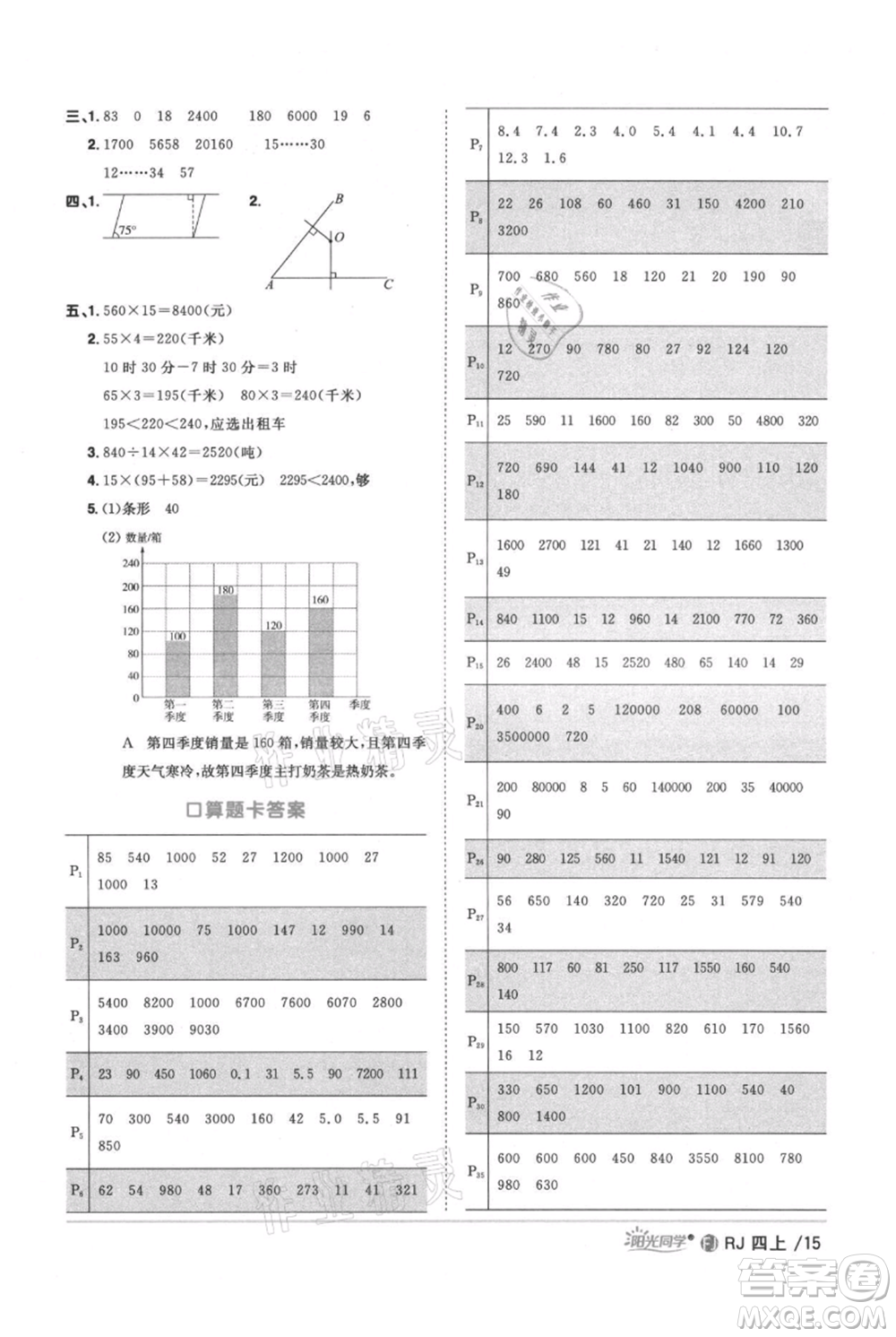 福建少年兒童出版社2021陽光同學(xué)課時優(yōu)化作業(yè)四年級上冊數(shù)學(xué)人教版福建專版參考答案