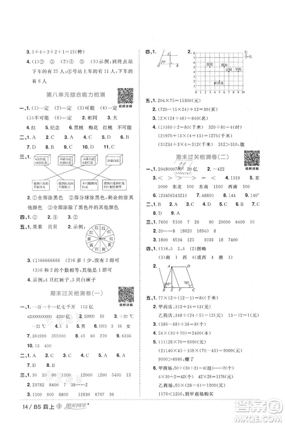 江西教育出版社2021陽(yáng)光同學(xué)課時(shí)優(yōu)化作業(yè)四年級(jí)上冊(cè)數(shù)學(xué)北師大版福建專版參考答案