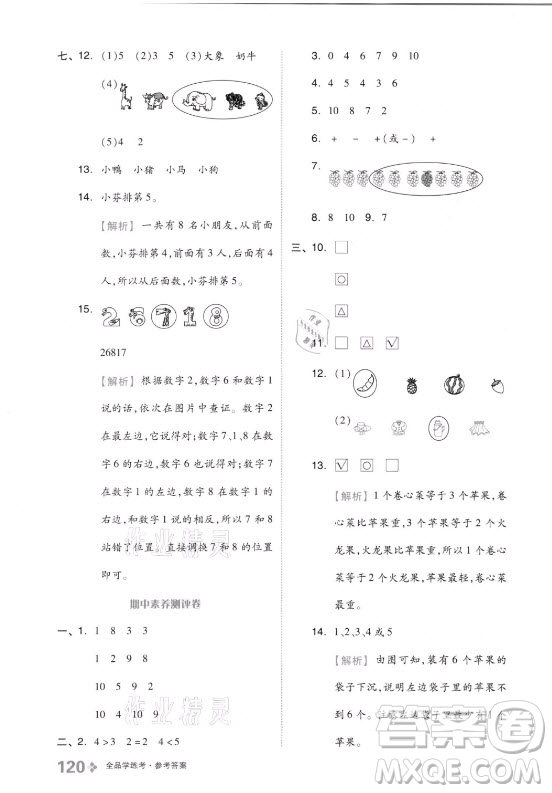 開明出版社2021全品學(xué)練考數(shù)學(xué)一年級(jí)上冊(cè)QD青島版答案