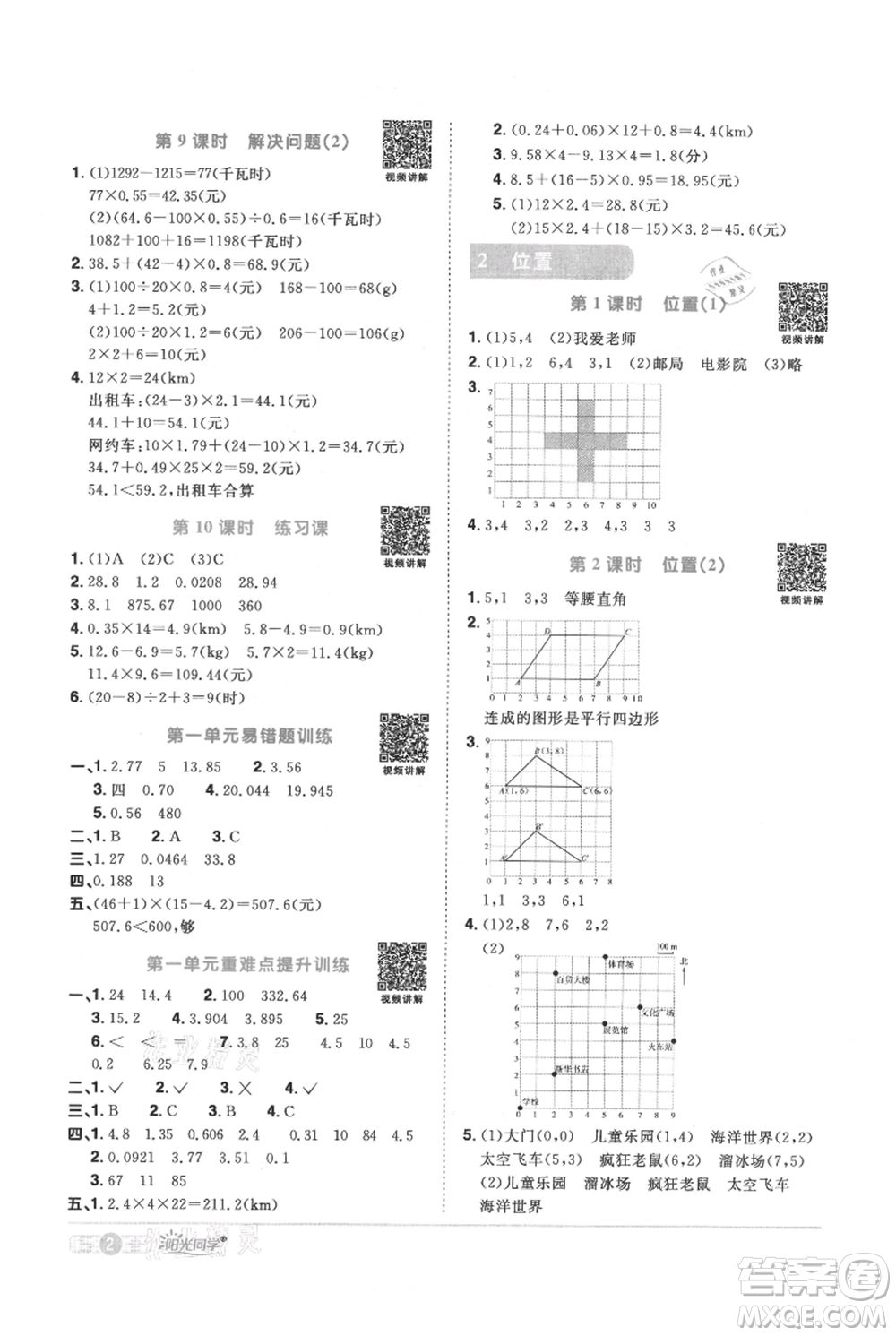 江西教育出版社2021陽光同學(xué)課時優(yōu)化作業(yè)五年級上冊數(shù)學(xué)人教版參考答案