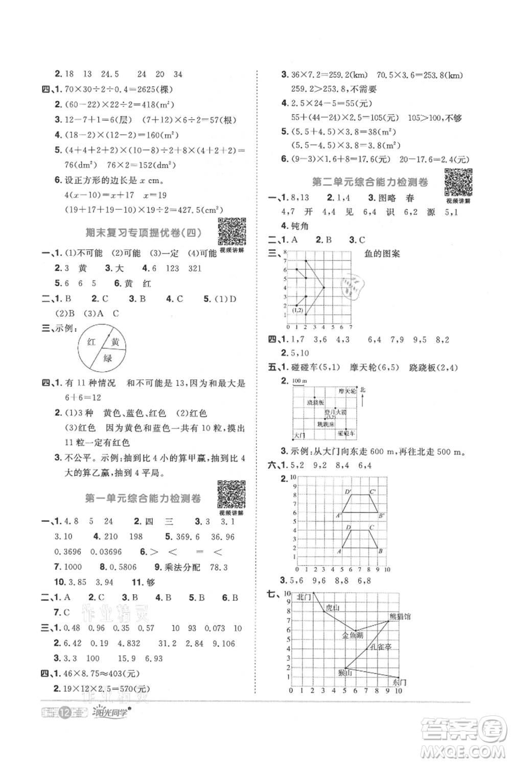 江西教育出版社2021陽光同學(xué)課時優(yōu)化作業(yè)五年級上冊數(shù)學(xué)人教版參考答案