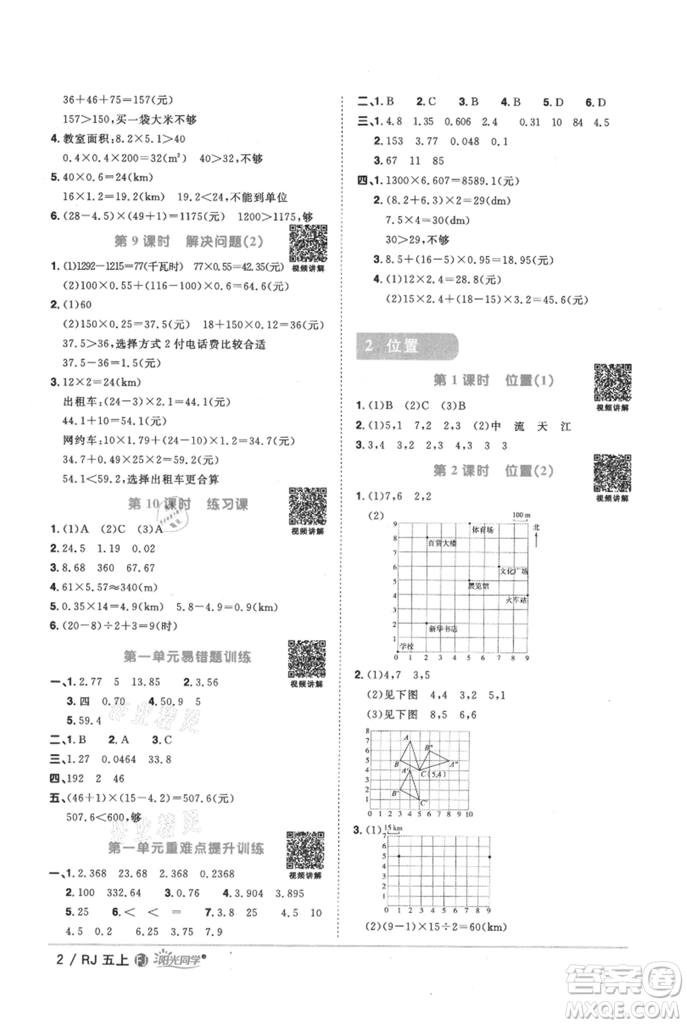 福建少年兒童出版社2021陽光同學(xué)課時(shí)優(yōu)化作業(yè)五年級上冊數(shù)學(xué)人教版福建專版參考答案