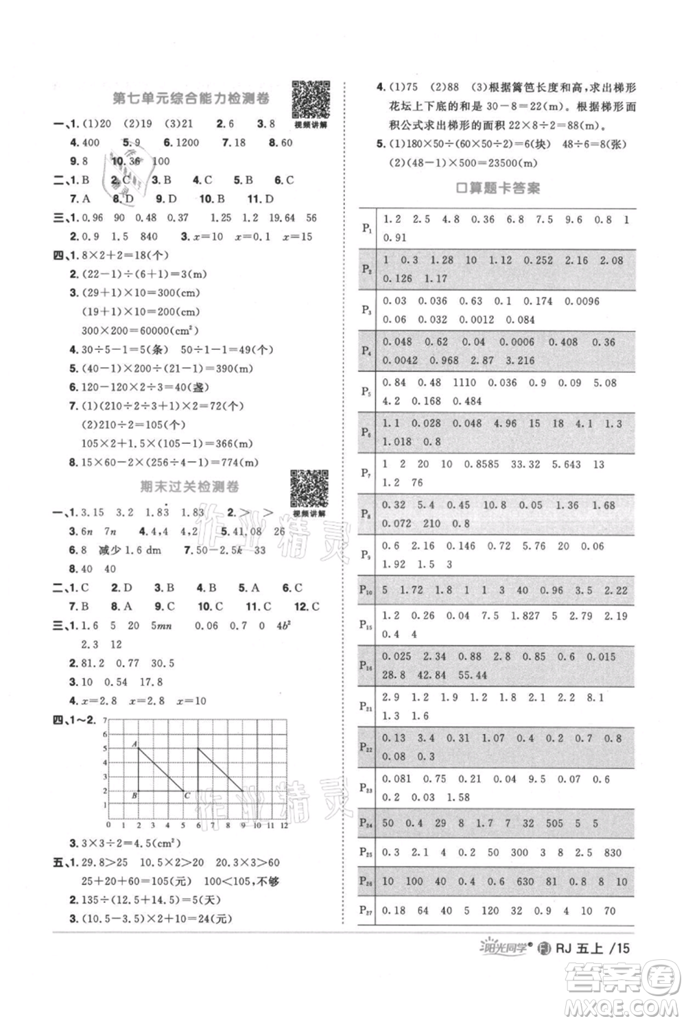 福建少年兒童出版社2021陽光同學(xué)課時(shí)優(yōu)化作業(yè)五年級上冊數(shù)學(xué)人教版福建專版參考答案